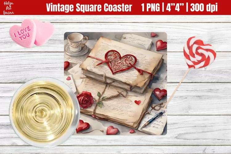 Vintage Valentine's Day| Square Coaster Sublimation