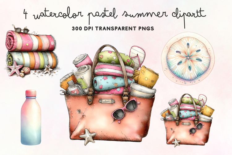 Watercolor Pastel Summer Clipart PNG