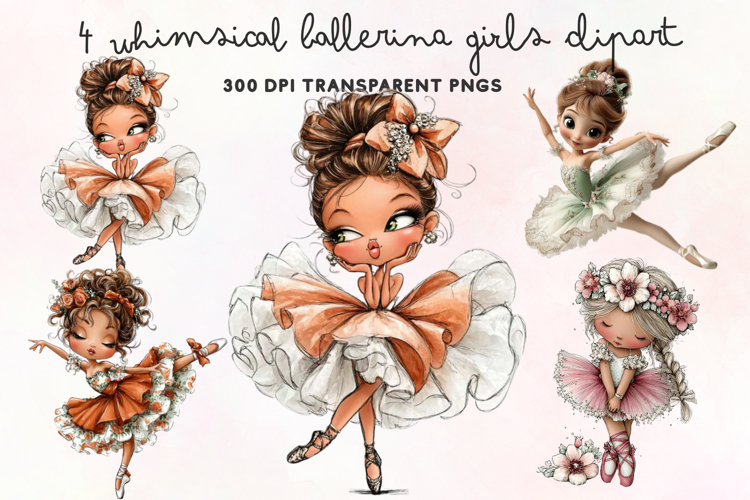 Whimsical Ballerina Girls Clipart PNG example image 1