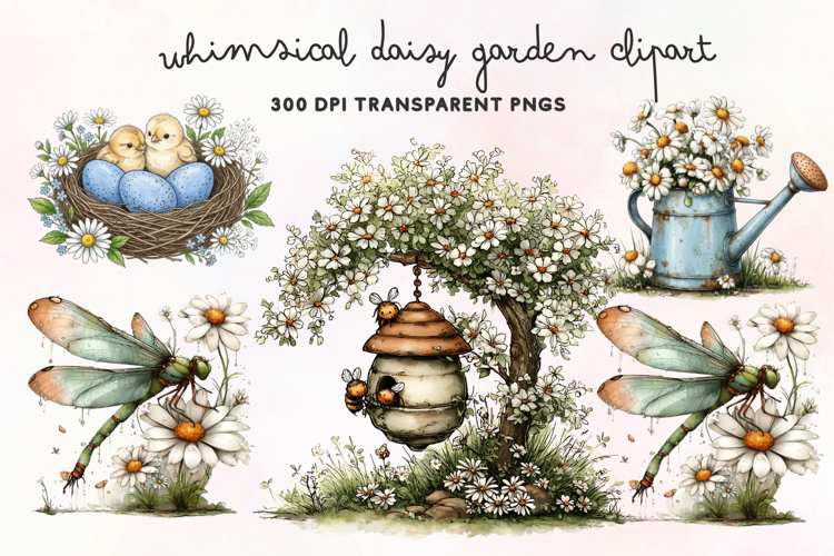 Whimsical Daisy Garden Clipart PNG