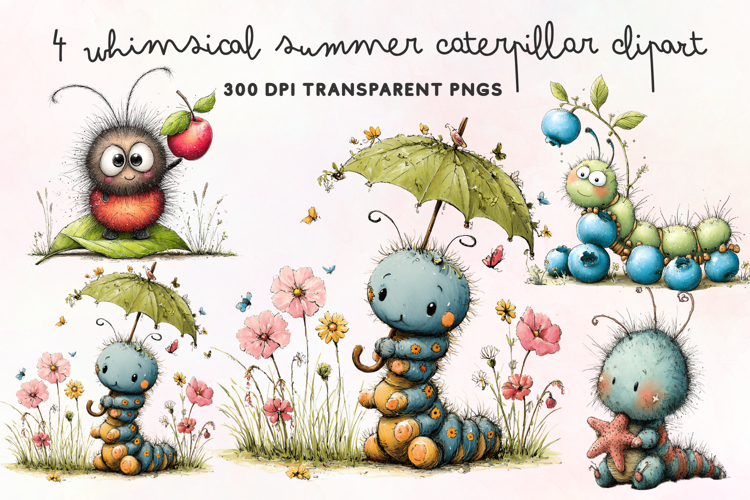 Whimsical Summer Caterpillar Clipart PNG