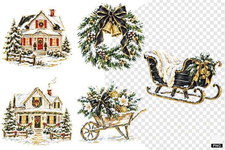 Christmas Farmhouse Clipart example image 1