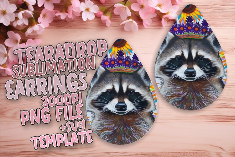 Colorful Raccoon & Flower Teardrop Earrings example image 1