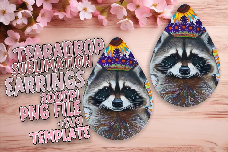 Colorful Raccoon & Flower Teardrop Earrings