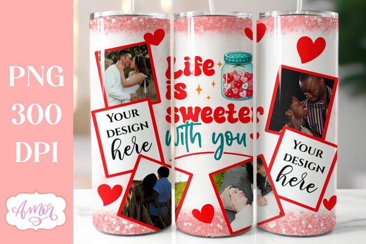 Cute Valentines day photo tumbler wrap PNG template example image 1