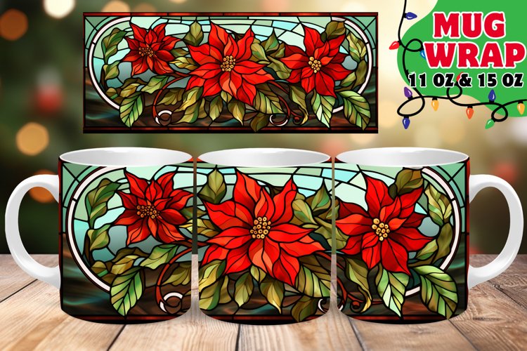 Holiday Flower Stained Glass Harmony 11oz 15oz Mug Wrap example image 1