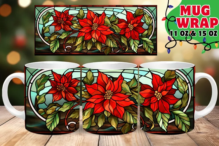 Holiday Flower Stained Glass Harmony 11oz 15oz Mug Wrap