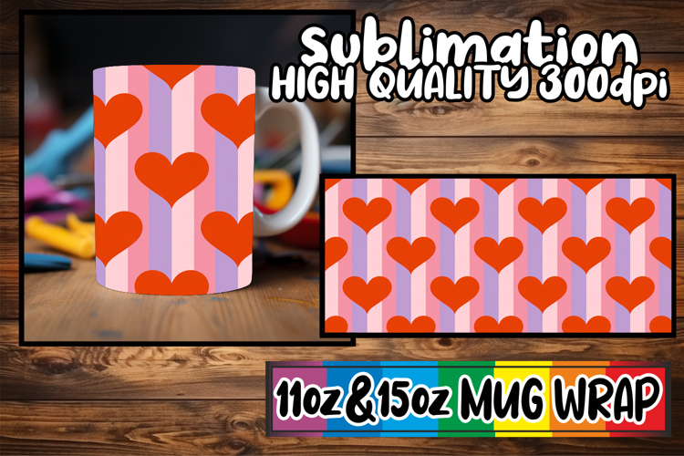 Joyful hearts 11oz 15oz sublimation wrap, Valentines Patter