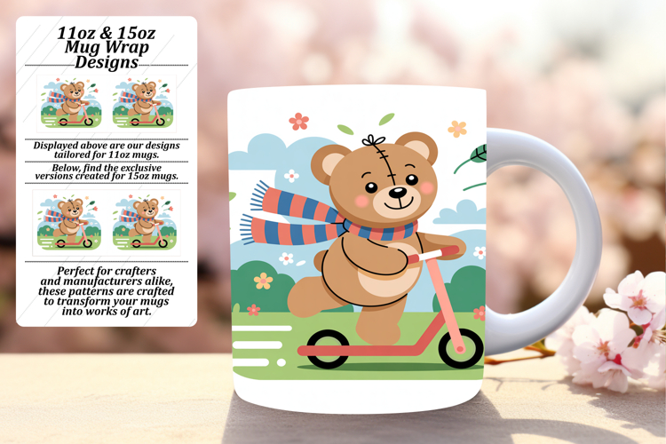 Colorful 11oz Mug Wrap Png Template , Cute Bear