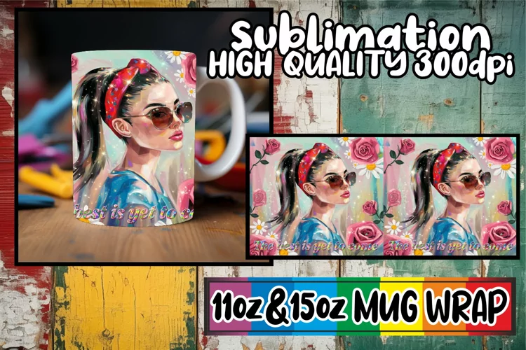 Cheerful sunsets sublimation mug wrap, Woman