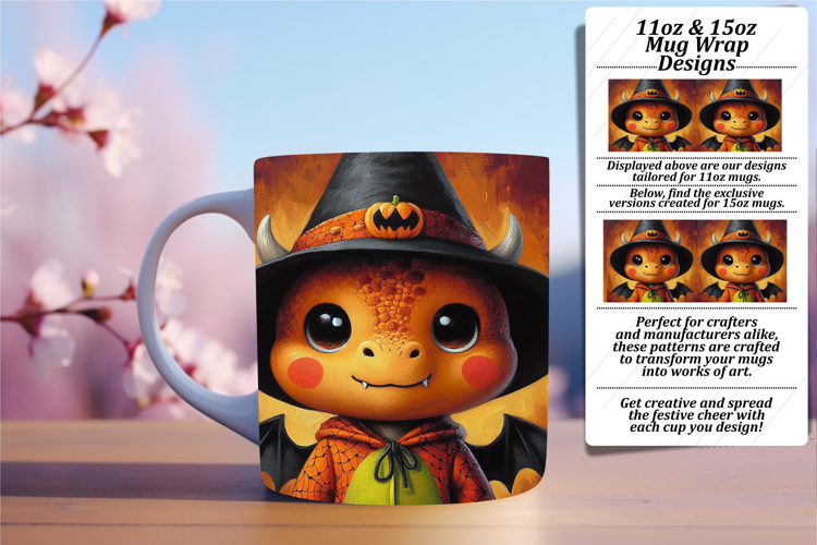 Gift 11oz Mug Wrap Png Artwork , Halloween Dino