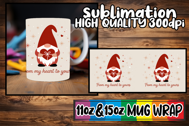 Happy hearts 11oz 15oz sublimation wrap, Holiday Gnome