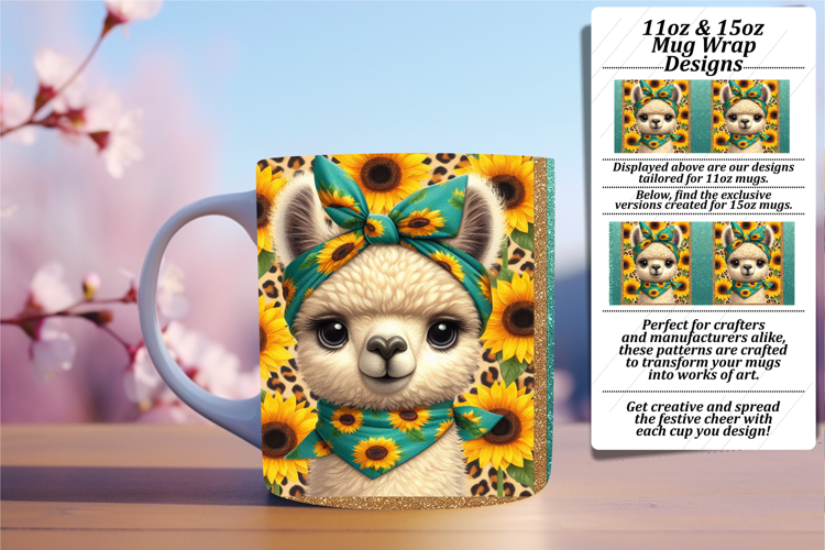 Sweet 15oz Mug Wrap Png Design , Cute Animals