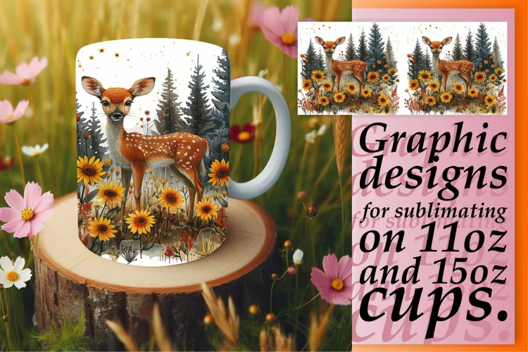 Sublimation Design Watercolor Deer Spring Mug Wrap