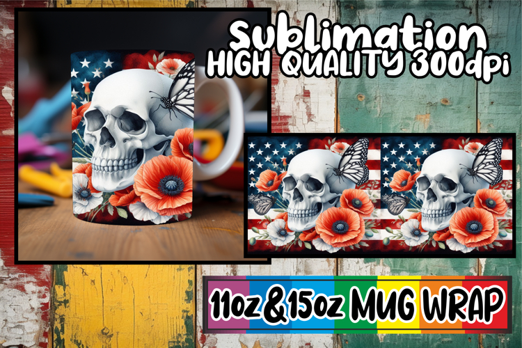 Radiant evenings 11oz 15oz sublimation wrap, Skull USA