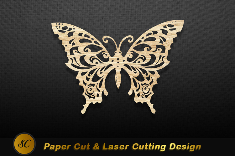Ornate wooden butterfly cutout intricate Laser cut