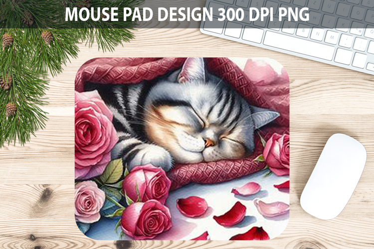 Watercolor Cat Mouse Pad Sublimation - Valentines PNG