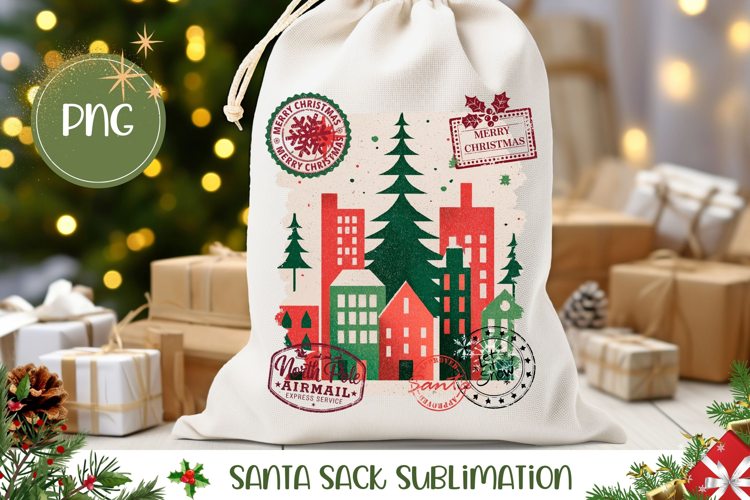 Christmas Town Santa Sack Sublimation, Christmas Gift Bag