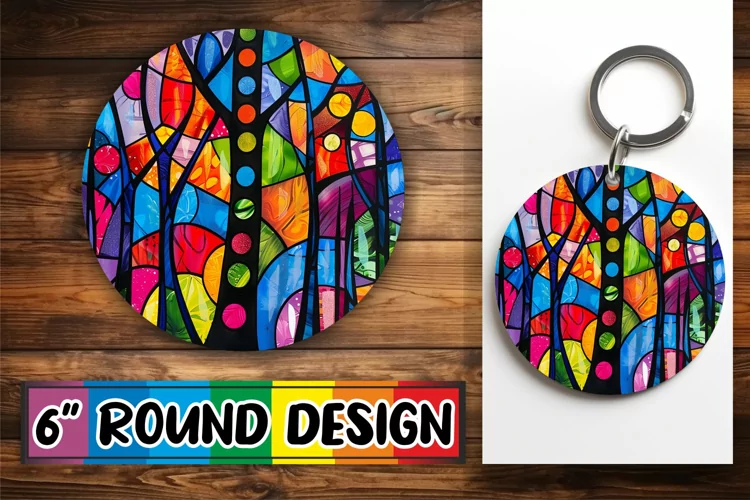Stained Glass Tree Round Design Colorful Sublimation