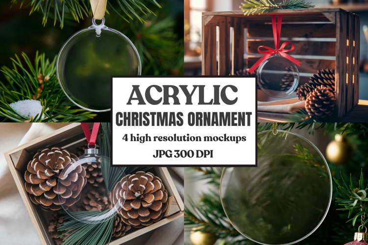 Acrylic Christmas Ornament Mockups | Clear Holiday Ornament
