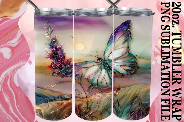20oz Tumbler Design: Sparkly Butterfly Patterns