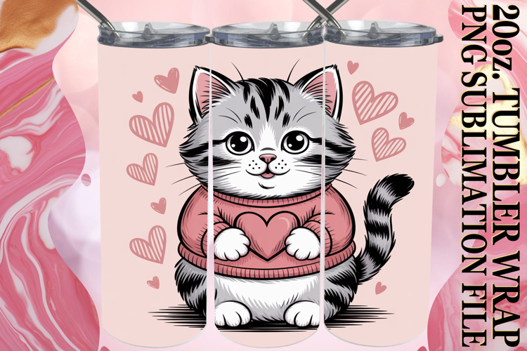 Joyful Hearts 20oz tumbler wrap, Cat Valentins Day