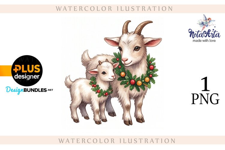 Christmas Goat in Watercolor Style example image 1