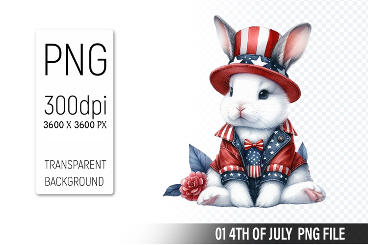 4th Of July Bunny Sublimation Clipart PNG Design