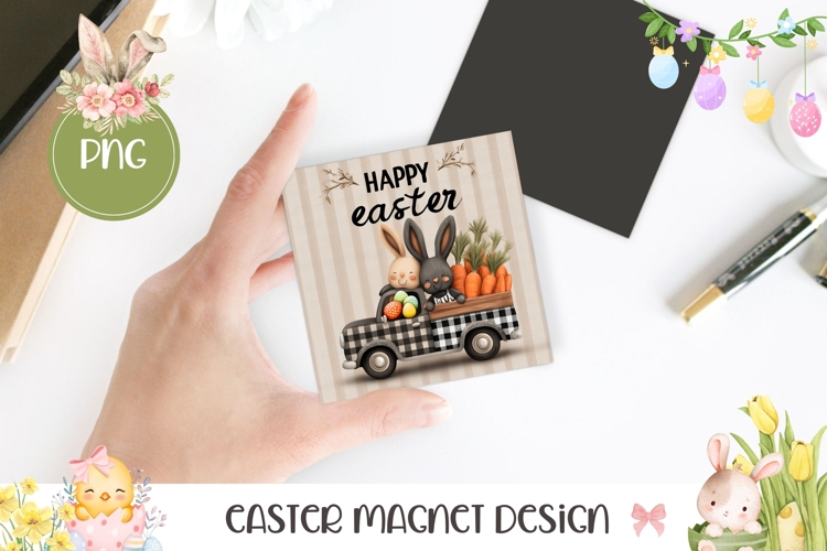 Happy Easter Bunny PNG, Easter Truck Square Coaster Template
