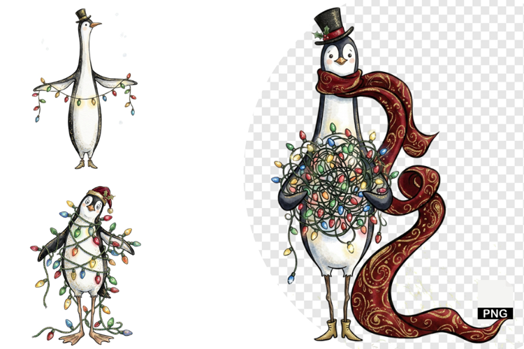Whimsical Christmas Penguin PNG