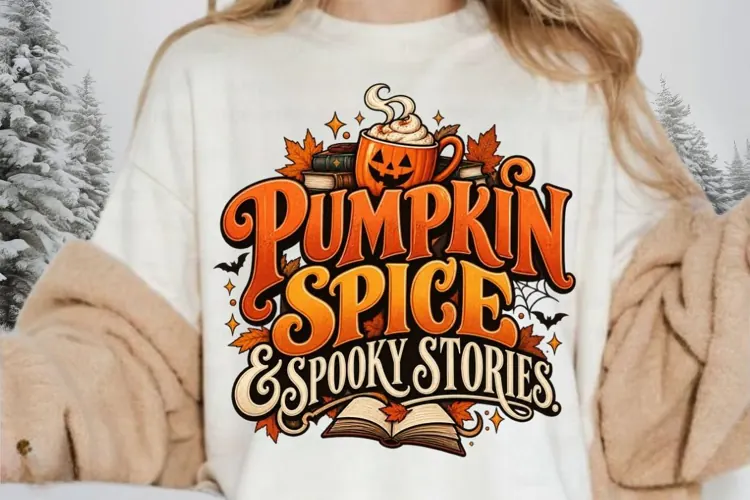 Pumpkin Spice & Spooky Stories PNG, Halloween Book Lover