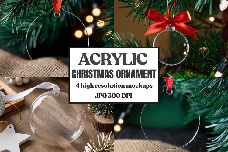 Christmas Acrylic Ornament Mockups | Round Clear Acrylic Orn example image 1