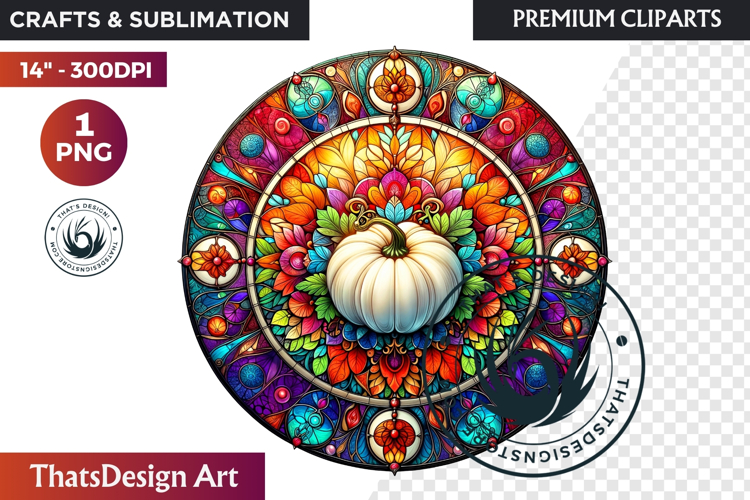 Autumn Thanksgiving Stained Glass PNG, Fall Pumpkin clipart example image 1