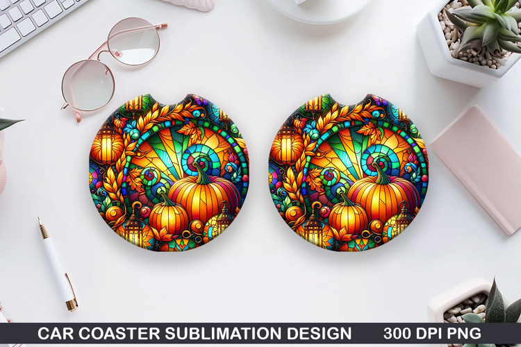 Pumpkin Car Coaster Sublimation| Halloween Coaster PNG