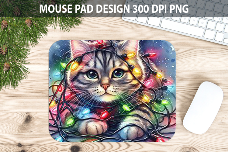 Cat Mouse pad Sublimation - Christmas Animal PNG Design