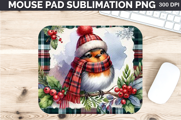 Watercolor Robin Mouse Pad Sublimation - Christmas PNG