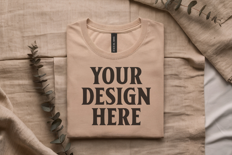 Heather Dust Bella Canvas 3001 Flat Lay T-Shirt Mockup