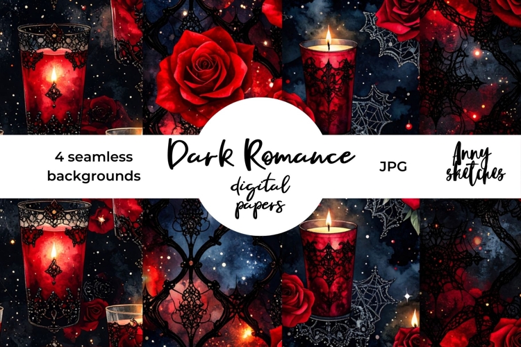 Red Roses & Candles Seamless Pattern Dark Romance Background