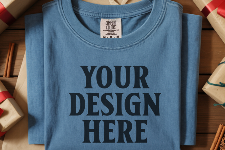 Blue Jean Comfort Colors 1717 Christmas Folded T-Shirt Mock