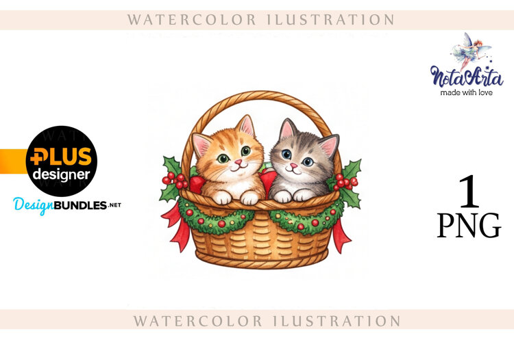 Christmas Kitten in Watercolor Style example image 1