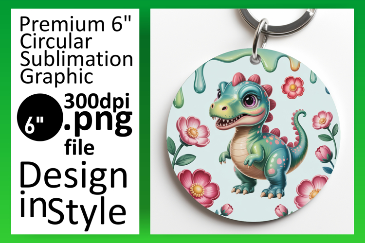 Bright Round Design for Keychains , Cute Dino