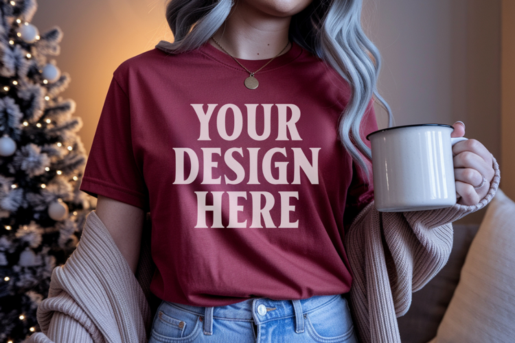 Red Comfort Colors 1717 Christmas Shirt Mockup, Cozy