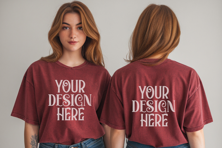 Crimson Comfort Colors 1717 Front & back T shirt Mockup