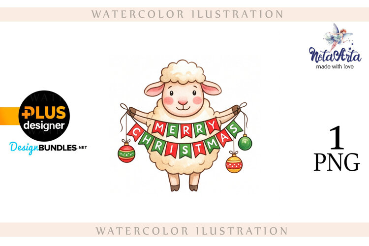 Christmas Sheep in Watercolor Style example image 1