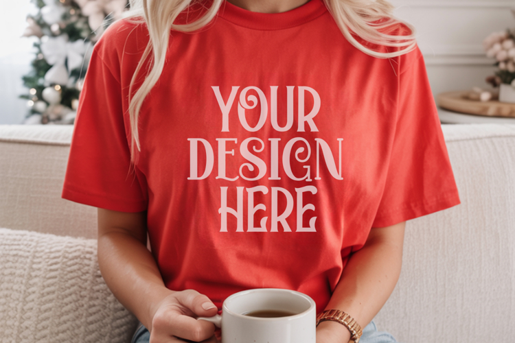 Red and Light Green Comfort Colors 1717 Christmas Mockup, CC