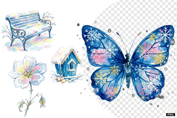 Snowy Butterfly Garden Clipart