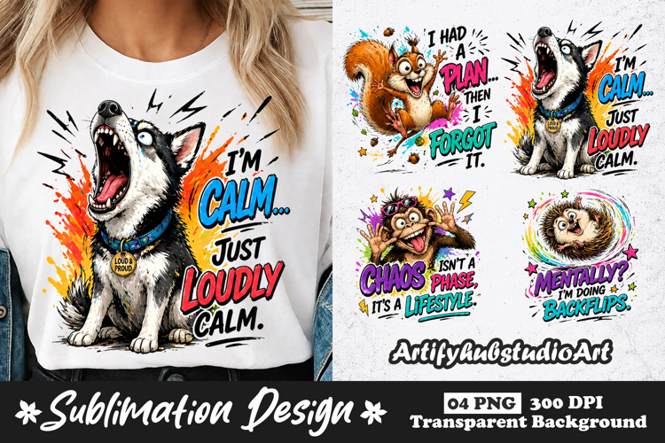 Chaos & Anxiety Humor Sublimation Funny Dog Squirrel Monkey example image 1