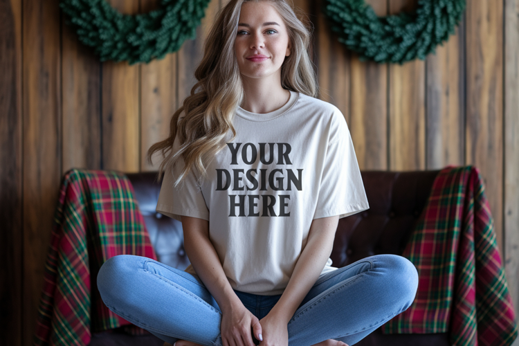 Ivory Christmas Comfort Colors 1717 T-shirt Mockup