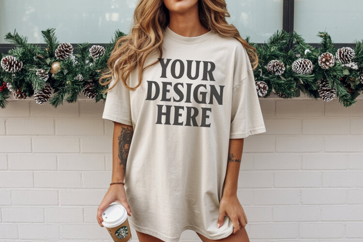 Christmas Comfort Colors 1717 Ivory TShirt Mockup, CC 1717 example image 1