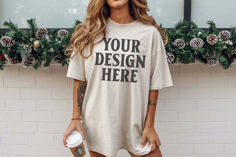 Christmas Comfort Colors 1717 Ivory TShirt Mockup, CC 1717